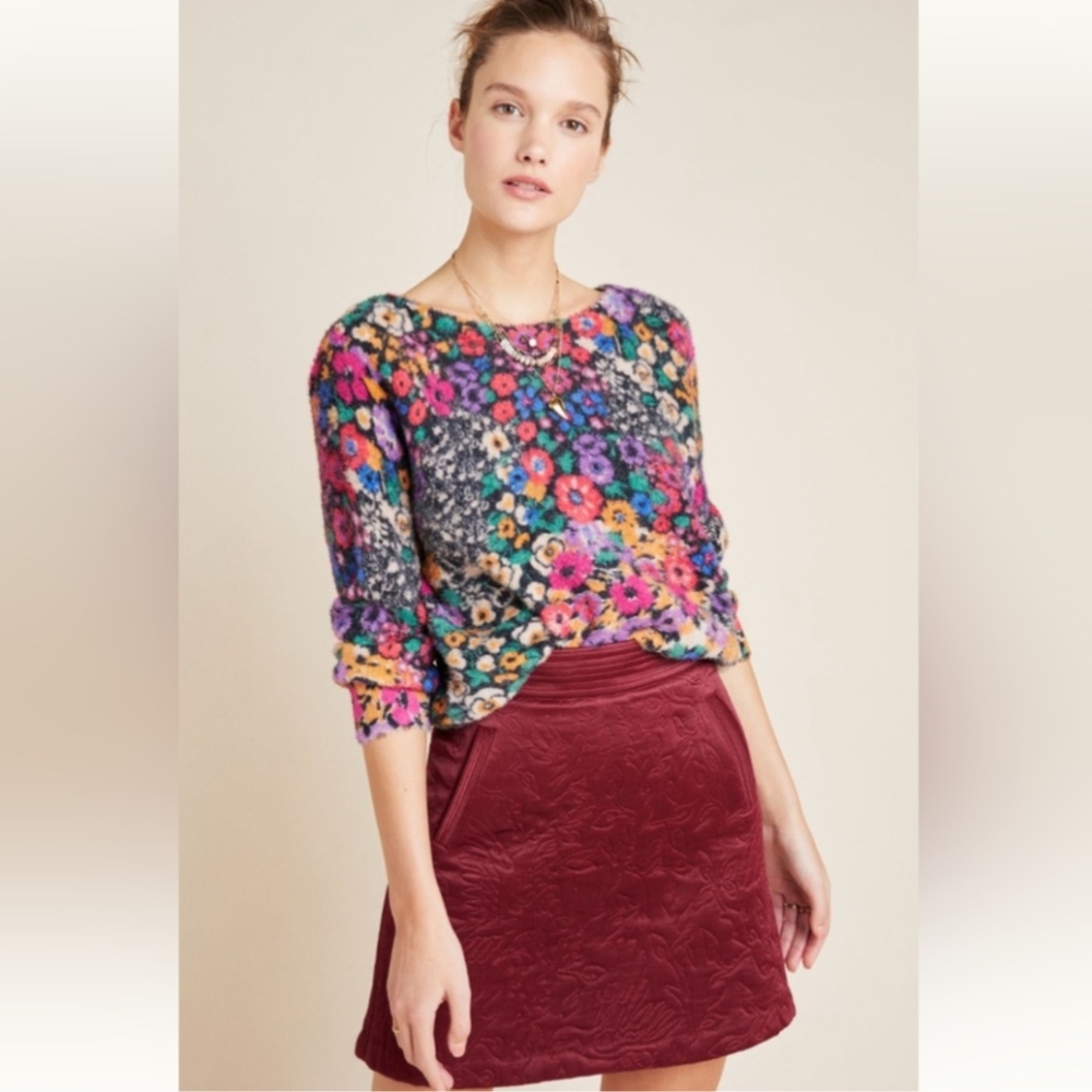 ANTHROPOLOGIE Bouquet Eyelash Sweater Large